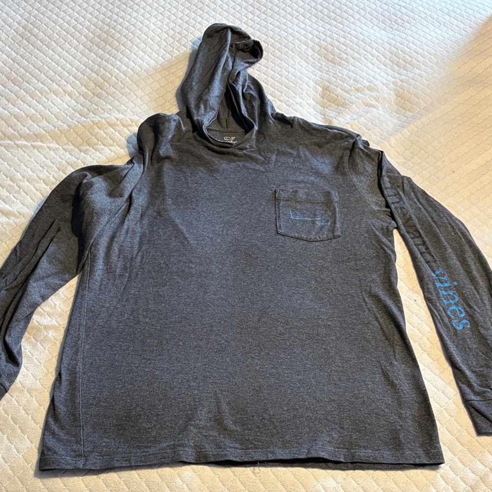 Vineyard Vines Men Gray Hooded Long Sleeve Shirt  Size Small